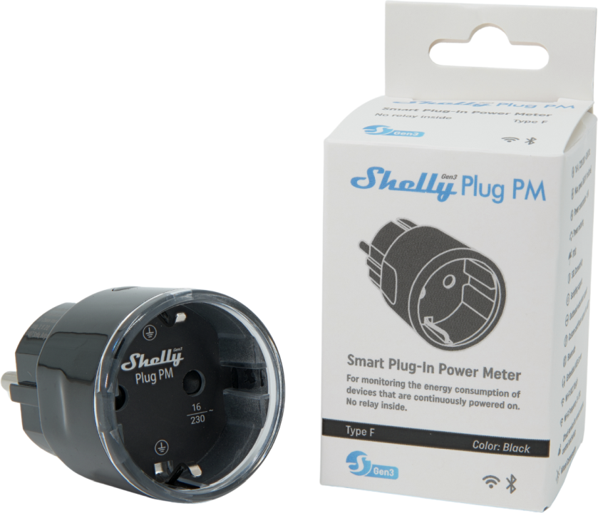 Shelly – Plug & Play Plug PM Gen3 Black – Smarter Energiezähler – Messfunktion – WLAN – BT – schwarz – Produktansicht 9