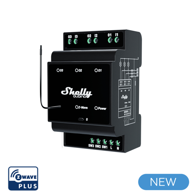 Shelly Wave Pro 3 – Relais – max. 48 A – 3 Phasen – 3x 16A – Z-Wave
