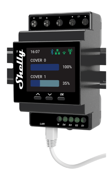 Shelly Pro Dual Cover & Shutter PM – Relais – max. 32A – 1 Phase – 2 x bidirektionale Motorsteuerung – Messfunktion – WLAN – LAN – BT