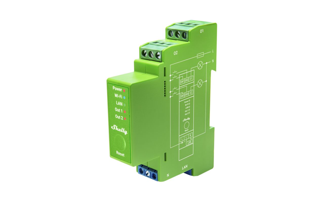 Shelly Pro Dimmer 2PM – LEDs & Glühbirnen – 2 Kanäle – Messfunktion – WLAN – LAN – BT – Produktansicht 2