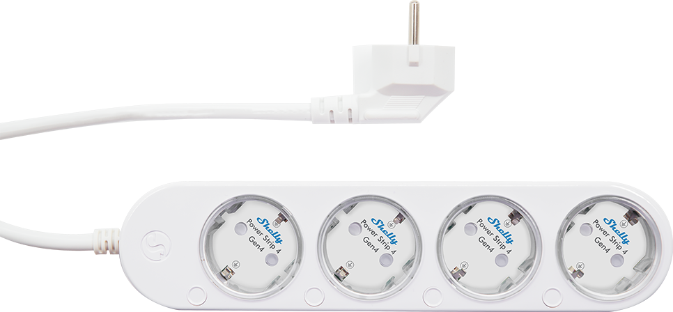 Shelly – Plug & Play Power Strip 4 Gen4 – Smarte Steckdosenleiste – 4x 12A – Messfunktion – WLAN – Zigbee – Matter – BT – weiß – Produktansicht 3