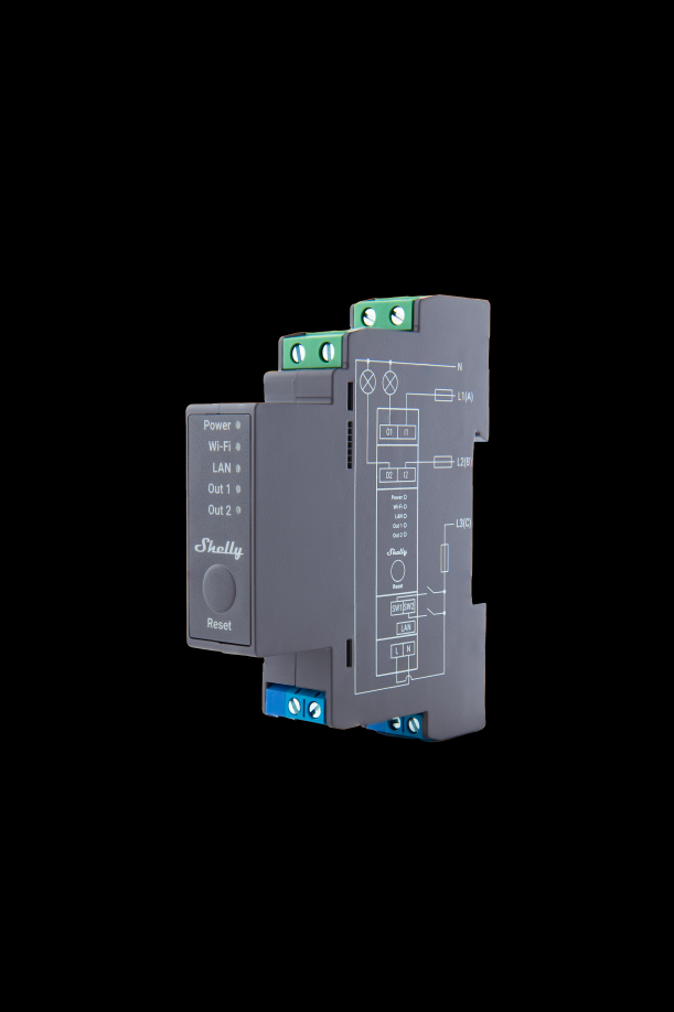 Shelly Pro 2 – Relais – max. 25A – 2 Phasen – 2 Kanäle – WLAN – LAN – BT – Produktansicht 2