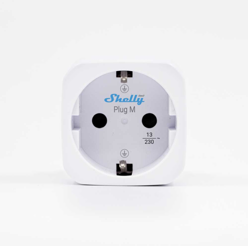 Shelly – Plug & Play Plug M Gen3 White – Smarter Zwischenstecker – 13A – Messfunktion – WLAN – BT – weiß