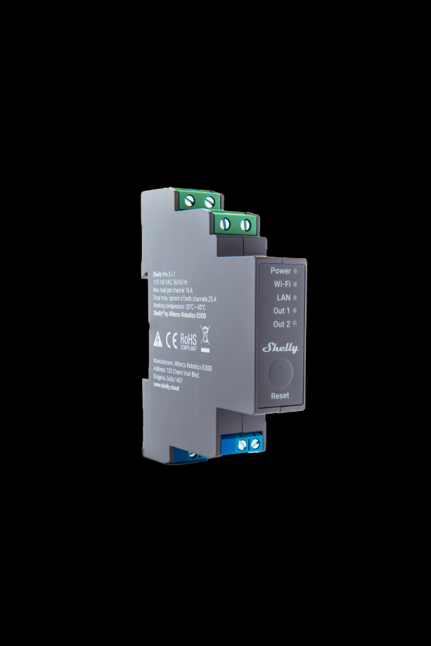 Shelly Pro 2 – Relais – max. 25A – 2 Phasen – 2 Kanäle – WLAN – LAN – BT – Produktansicht 3