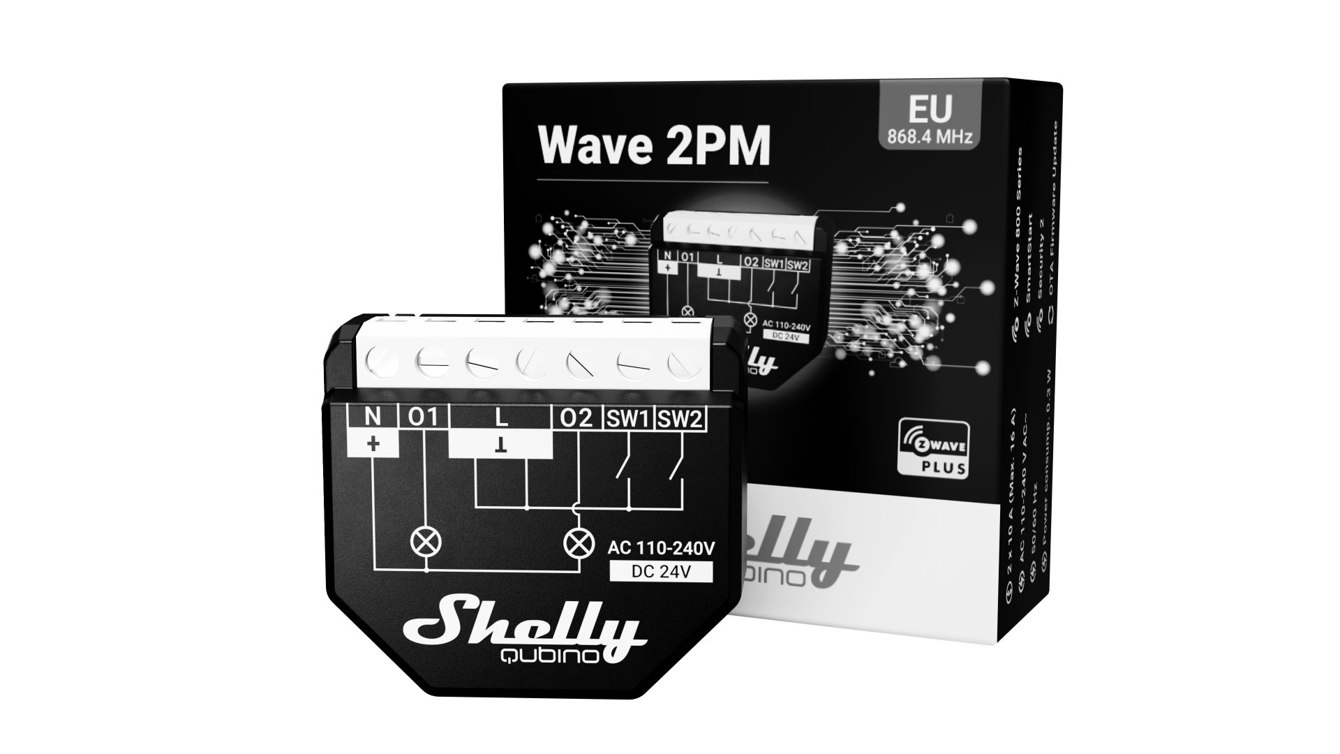 Shelly Wave 2PM – Relais – max. 16A – 2 Kanäle – Messfunktion – Z-Wave – Produktansicht 3