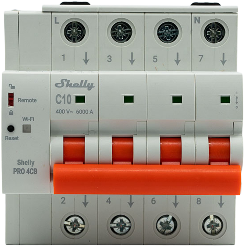 Shelly – Smarter Leitungsschutzschalter – Pro 4CB C63 – 4-polig – 63A – Fernsteuerung – LAN – WLAN – Bluetooth