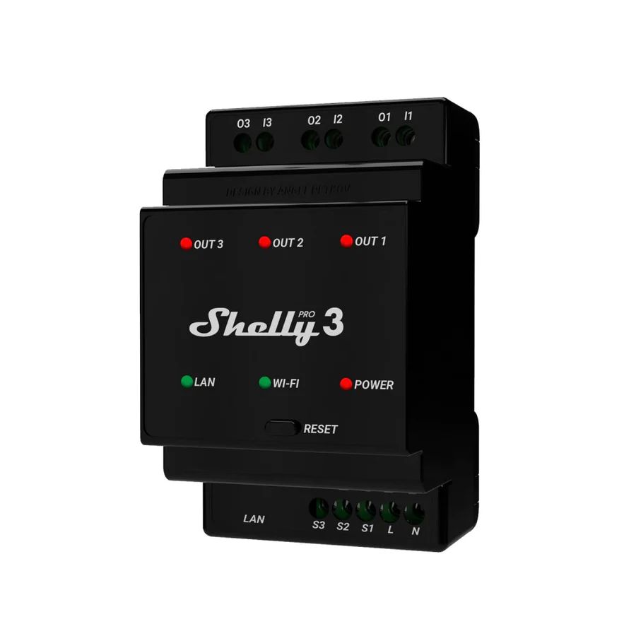 Shelly Pro 3 – Relais – max. 48A – 3 Phasen – 3 Kanäle – WLAN – LAN – BT