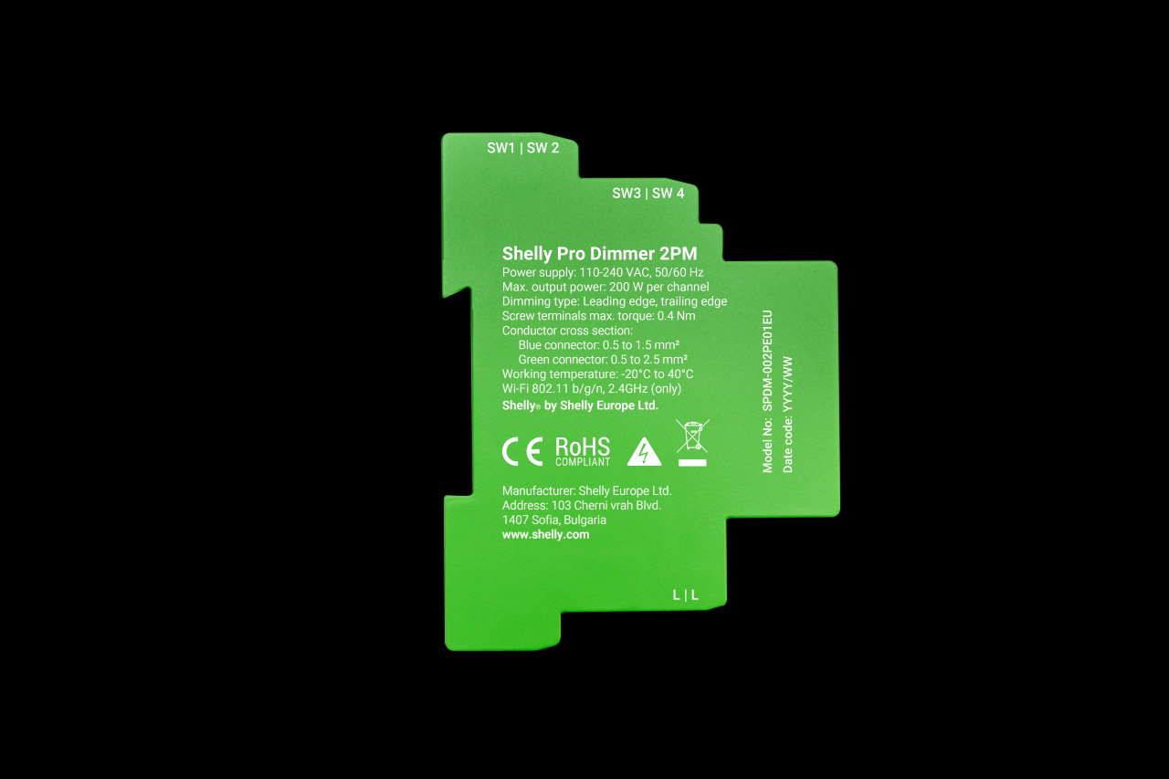 Shelly Pro Dimmer 2PM – LEDs & Glühbirnen – 2 Kanäle – Messfunktion – WLAN – LAN – BT – Produktansicht 3