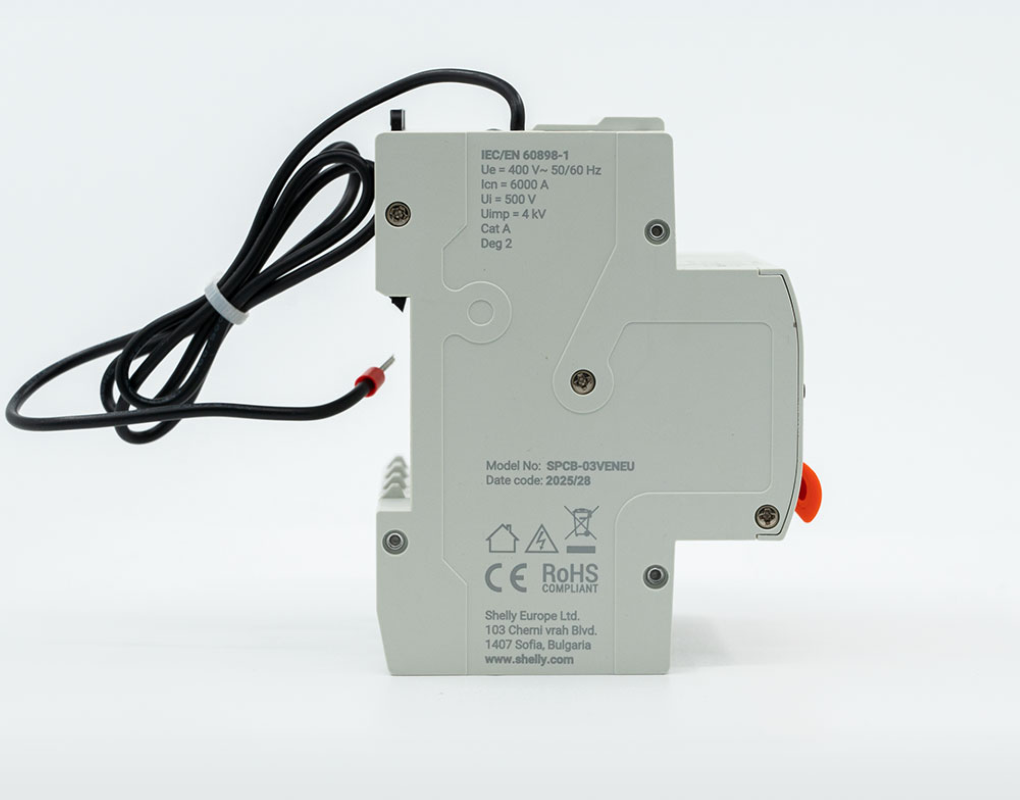 Shelly – Smarter Leitungsschutzschalter – Pro 3CB C63 – 3-polig – 63A – Fernsteuerung – LAN – WLAN – Bluetooth – Produktansicht 2