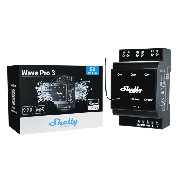 Shelly Wave Pro 3 – Relais – max. 48 A – 3 Phasen – 3x 16A – Z-Wave – Produktansicht 3