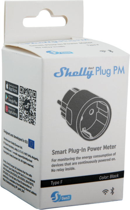Shelly – Plug & Play Plug PM Gen3 Black – Smarter Energiezähler – Messfunktion – WLAN – BT – schwarz – Produktansicht 10
