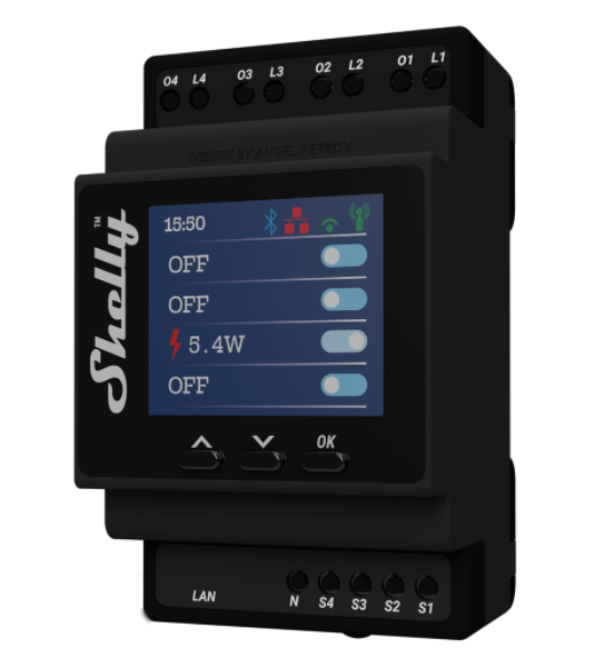 Shelly Pro 4PM – Relais – max. 40A – 1 Phase – 4 Kanäle – Messfunktion – WLAN – LAN – BT