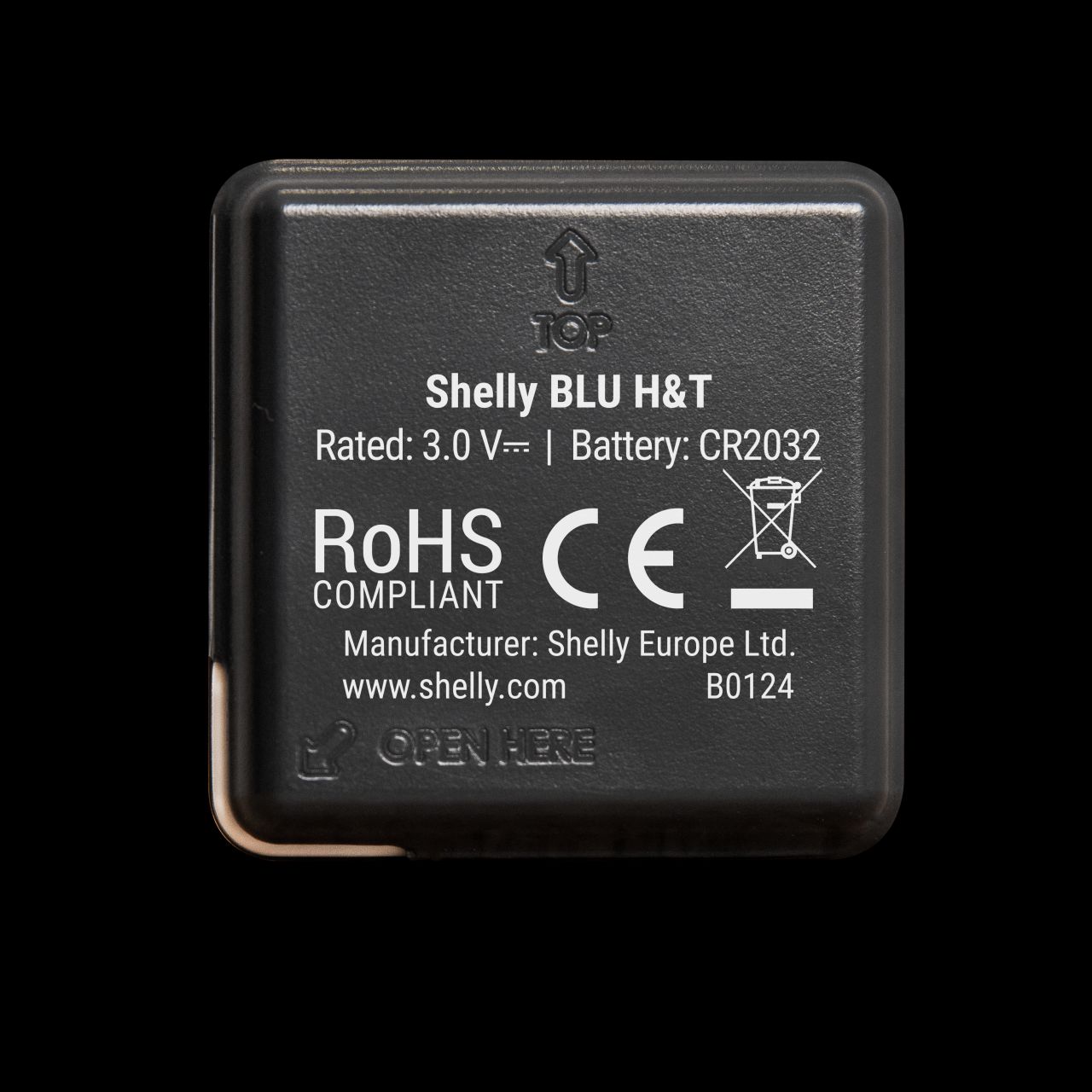 Shelly Blu H&T Black – Temperatur- & Feuchtigkeitssensor – Bluetooth – Batterie – Schwarz – Produktansicht 2