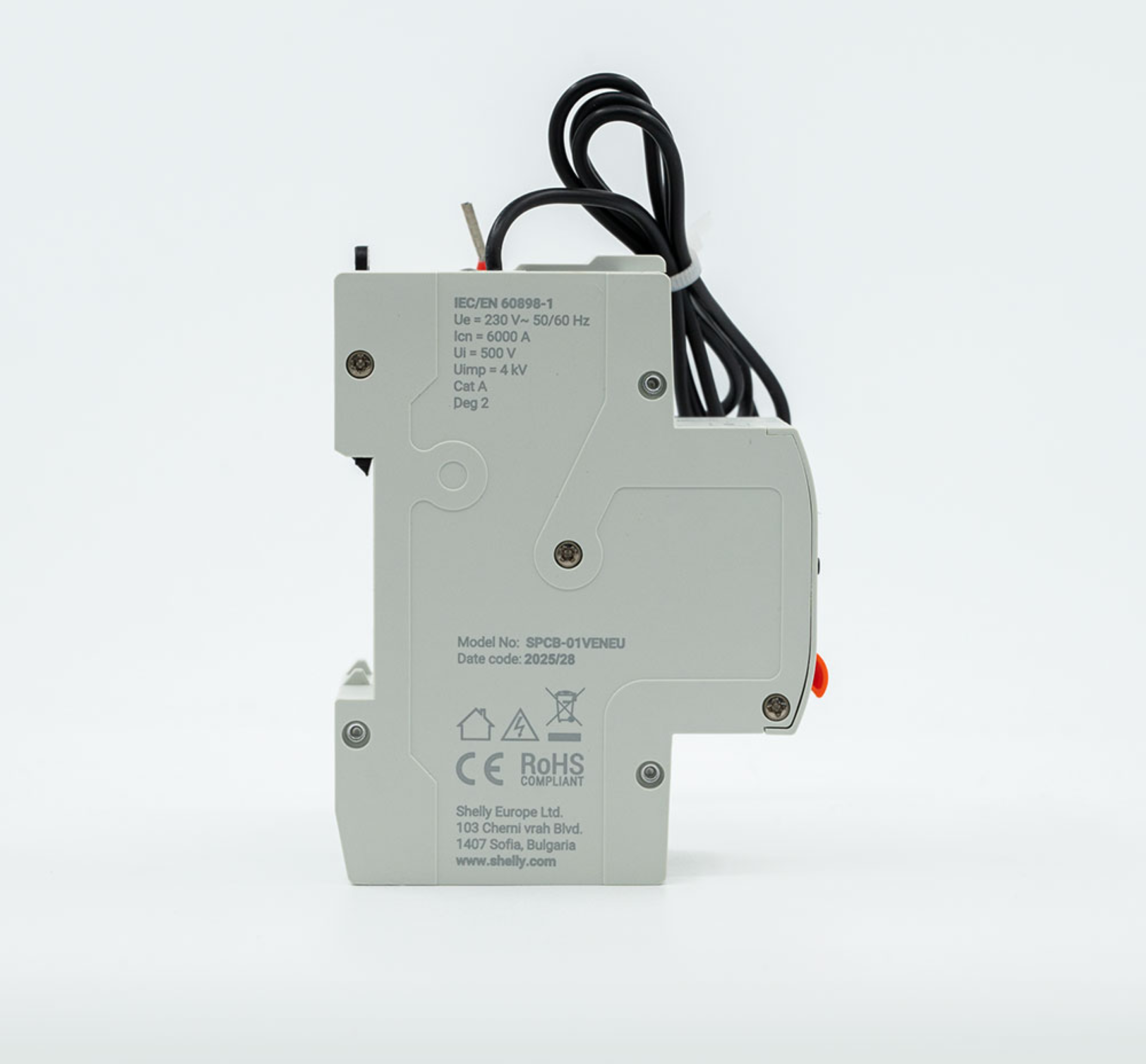Shelly – Smarter Leitungsschutzschalter – Pro 1CB C32 – 1-polig – 32A – Fernsteuerung – LAN – WLAN – Bluetooth – Produktansicht 2